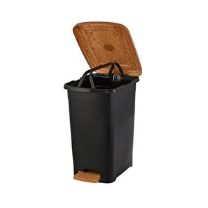 Omnipazar Elf-w342 25 Lt Ahşap Desenli Slim Pedallı Plastik Çöp Kovası İç Kovasız
