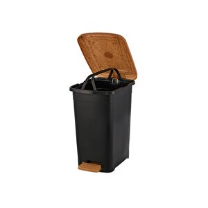 Elf-w344 8 Lt Ahşap Desenli Slim Pedallı Plastik Çöp Kovası İç Kovasız