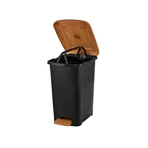 Omnipazar Elf-w343 15 Litre Ahşap Desenli Slim Plastik Pedallı Çöp Kovası İç Kovasız