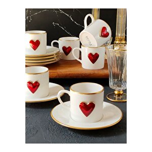 Love 12 Parça 6 Kişilik Yaldızlı Porselen Kahve Seti