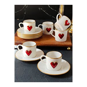 Love 12 Parça 6 Kişilik Yaldızlı Porselen Kahve Seti