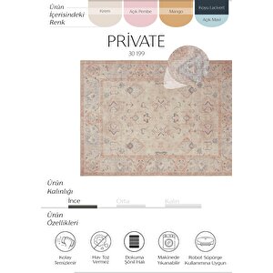 Private Krem Eskitme Vintage Halı Yolluk Etnik Otantik Şönil Halı Yıkanabilir Salon Halısı 95x200 cm