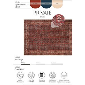 Private Bordo Eskitme Vintage Halı Etnik Desen Otantik Şönil Halı Yıkanabilir Salon Halısı 95x250 cm