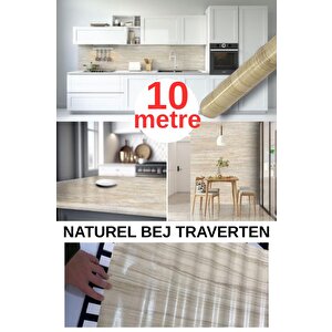67cm X 10 Metre 1 Adet Yapışkanlı Rulo Bej Traverten Desenli Mutfak Duvar Kaplama Folyosu Kağıdı