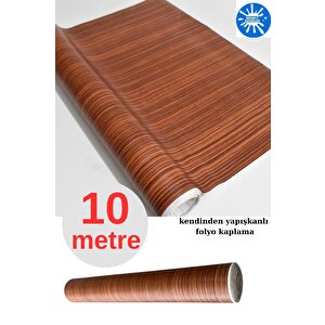 45cm X 10 Metre 1 Rulo Folyo Yapışkanlı Kestane Ahşap Görünümlü Mutfak Duvar Kaplama Folyosu Kağıdı