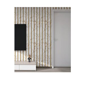 120cmx300cm Tek Parça Yapışkanlı Rulo Gold Beyaz Mermer Desenli Duvar Paneli Kağıdı Fatih Qm0135
