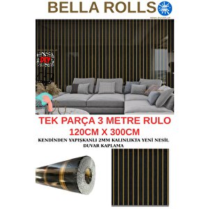 120cmx300cm Tek Parça Yapışkanlı Rulo Gold Çizgili Düz Parlak Siyah Duvar Paneli Kağıdı Şile Qm0132