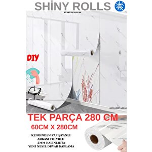 60cm X 280cm Tek Parça Rulo Shiny Beyaz Mermer Desenli Banvo Salon Wc Yapışkanlı Duvar Paneli Kağıdı