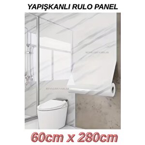 60cm X 280cm Tek Parça Rulo Shiny Beyaz Mermer Desenli Banvo Salon Wc Yapışkanlı Duvar Paneli Kağıdı
