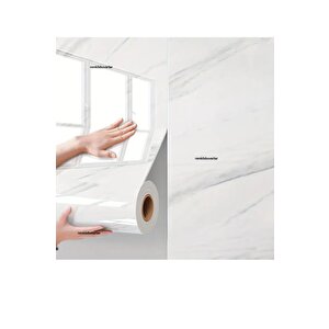 60cm X 280cm Tek Parça Rulo Shiny Beyaz Mermer Desenli Banvo Salon Wc Yapışkanlı Duvar Paneli Kağıdı
