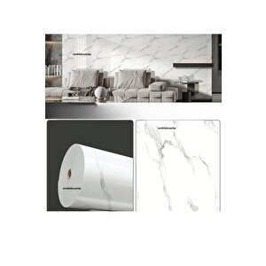 60cm X 280cm Tek Parça Rulo Shiny Beyaz Mermer Desenli Banvo Salon Wc Yapışkanlı Duvar Paneli Kağıdı