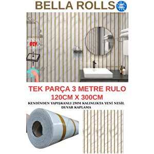 120cmx300cm Tek Parça Yapışkanlı Rulo Gold Çizgili Mermer Desenli Duvar Paneli Kağıdı Qm0136