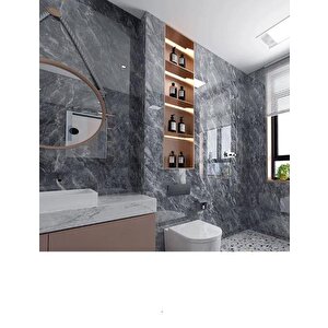 Yapışkanlı 1 Adet 30x60cm Antrasit Gri Mermer Desenli Esnek Banyo Wc Duvar Paneli Kağıdı Bs8041-b