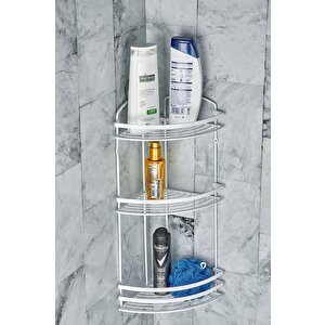 3 Katlı Banyo Köşeliği Metal Beyaz Raf Beyaz