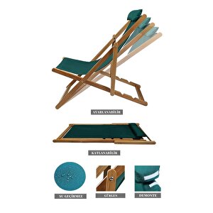 Reyo Ahşap Katlanabilir Taşinır Şezlong Plaj Bahçe Teras Balkon Sandalyesi 3'lü Takım Antrasit