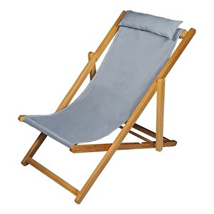 Ahşap Katlanabilir Taşınır Şezlong Plaj Bahçe Teras Balkon Sandalyesi 3'lü Takım Gri Gri