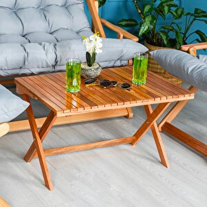 Ahşap Katlanabilir Taşınır Puf Minderli Kollu Şezlong Plaj Bahçe Teras Balkon Sandalyesi Koltuğu Takimi 4 Lü Set Gri