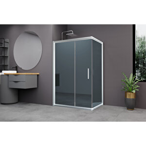 Minesota Temperli 6 Mm Dikdörtgen Cam Duşakabin Mat Krom Profil Mavi Reflekte Cam 70x130 cm