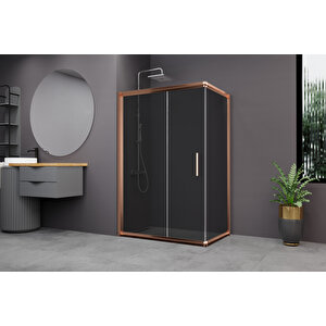 Minesota Temperli 6 Mm Dikdörtgen Cam Duşakabin Pvd Bakır Profil Füme Cam 70x120 cm