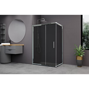 Minesota Temperli 6 Mm Dikdörtgen Cam Duşakabin Ultra Parlak Krom Profil Füme Cam 70x140 cm