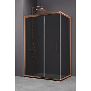 Minesota Temperli 6 Mm Dikdörtgen Cam Duşakabin Pvd Bakır Profil Füme Cam 80x120 cm