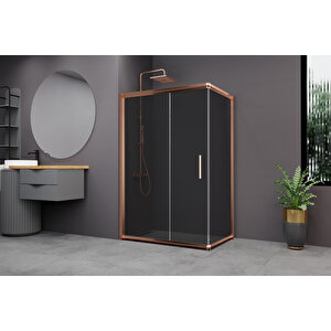 Minesota Temperli 6 Mm Dikdörtgen Cam Duşakabin Pvd Bakır Profil Füme Cam 80x120 cm