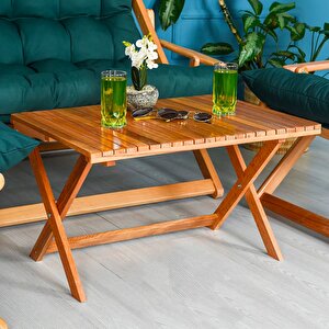 Ahşap Katlanabilir Taşınır Puf Minderli Kollu Şezlong Plaj Bahçe Teras Balkon Sandalyesi Koltuğu Takimi 4 Lü Set Haki