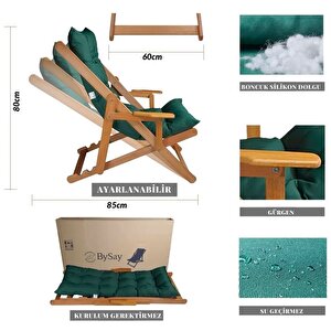 Reyo Ahşap Katlanabilir Taşınır Puf Minderli Kollu Şezlong Plaj Bahçe Teras Balkon Sandalyesi Koltuğu Takimi 4 Lü Set Haki