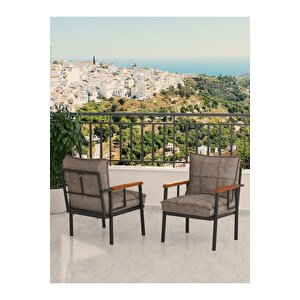 Modern Serisi Bahçe Takımı, Bahçe Mobilyası, Metal Koltuk Takımı - 3+1+1 Sehpalı - Atlantik Cappucino