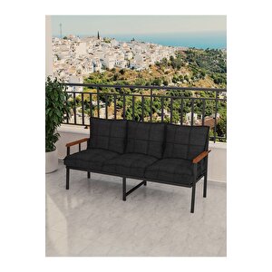 Modern Serisi Bahçe Takımı, Bahçe Mobilyası, Metal Koltuk Takımı - 3+1+1 Sehpalı - Atlantik Siyah