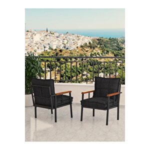 Modern Serisi Bahçe Takımı, Bahçe Mobilyası, Metal Koltuk Takımı - 3+1+1 Sehpalı - Beyaz Siyah