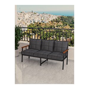 Modern Serisi Bahçe Takımı, Bahçe Mobilyası, Metal Koltuk Takımı - 3+1+1 Sehpalı - Efes Koyu Gri