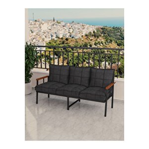 Modern Serisi Bahçe Takımı, Bahçe Mobilyası, Metal Koltuk Takımı - 3+1+1 Sehpalı - Atlantik Antrasit