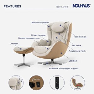 Nouhaus Nou Campo Masaj Koltuğu Sand White ( Bt Music-2 Yönlü Hoparlör )
