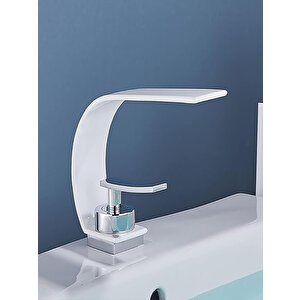 Şelale Lavabo Banyo Bataryası Pirinç Beyaz Musluk