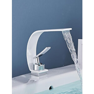 Şelale Lavabo Banyo Bataryası Pirinç Beyaz Musluk