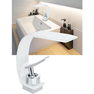 Şelale Lavabo Banyo Bataryası Pirinç Beyaz Musluk