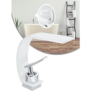 Şelale Lavabo Banyo Bataryası Pirinç Beyaz Musluk