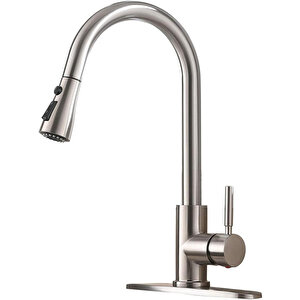 Spiralli Eviye Bataryası Inox Lavabo Mutfak Musluğu Aşağı Çekilebilir Püskürtmeli Paslanmaz Çelik