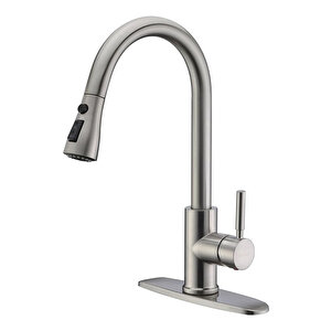 Spiralli Eviye Bataryası Inox Lavabo Mutfak Musluğu Aşağı Çekilebilir Püskürtmeli Paslanmaz Çelik