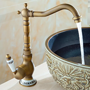 Lavabo Antik Eskitme Vintage Sıcak Soğuk Pirinç Mutfak Bataryası