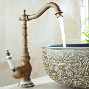 Lavabo Antik Eskitme Vintage Sıcak Soğuk Pirinç Mutfak Bataryası