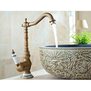 Lavabo Antik Eskitme Vintage Sıcak Soğuk Pirinç Mutfak Bataryası