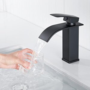 Siyah Kare Banyo Lavabo Şelale Paslanmaz Çelik Musluk