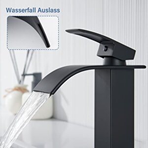 Siyah Kare Banyo Lavabo Şelale Paslanmaz Çelik Musluk
