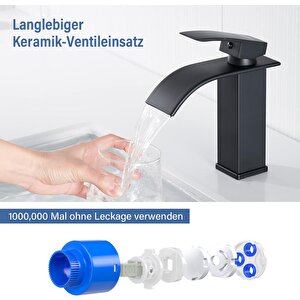 Siyah Kare Banyo Lavabo Şelale Paslanmaz Çelik Musluk