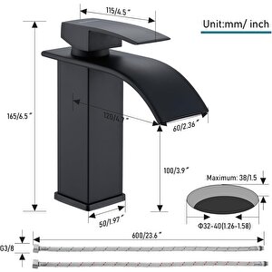 Siyah Kare Banyo Lavabo Şelale Paslanmaz Çelik Musluk