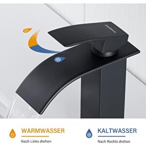 Siyah Kare Banyo Lavabo Şelale Paslanmaz Çelik Musluk