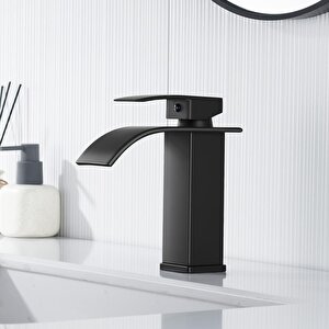 Siyah Kare Banyo Lavabo Şelale Paslanmaz Çelik Musluk