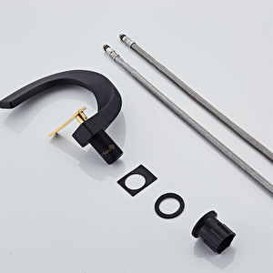 Mat Siyah Güverte Monteli Banyo Lavabo Musluğu Soğuk Ve Sıcak